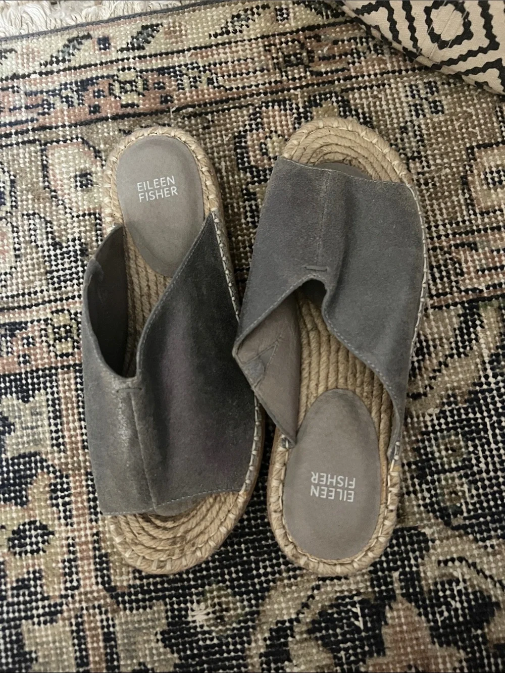Eileen Fisher Gray Suede Espadrille Slip-On Sandals
